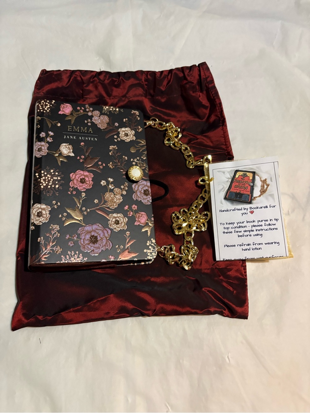 Jane Austin Emma Floral Journal Crossbody Clutch with Gold Chain